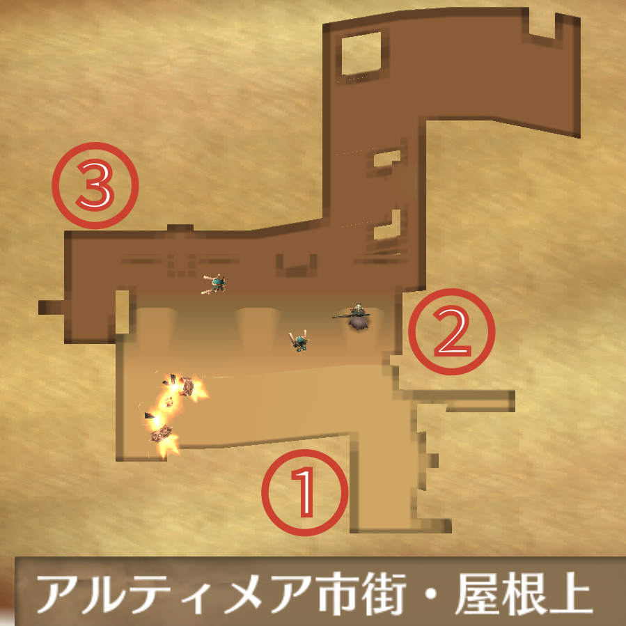 トーラムオンラインのアルティメア市街・屋根上のマップ